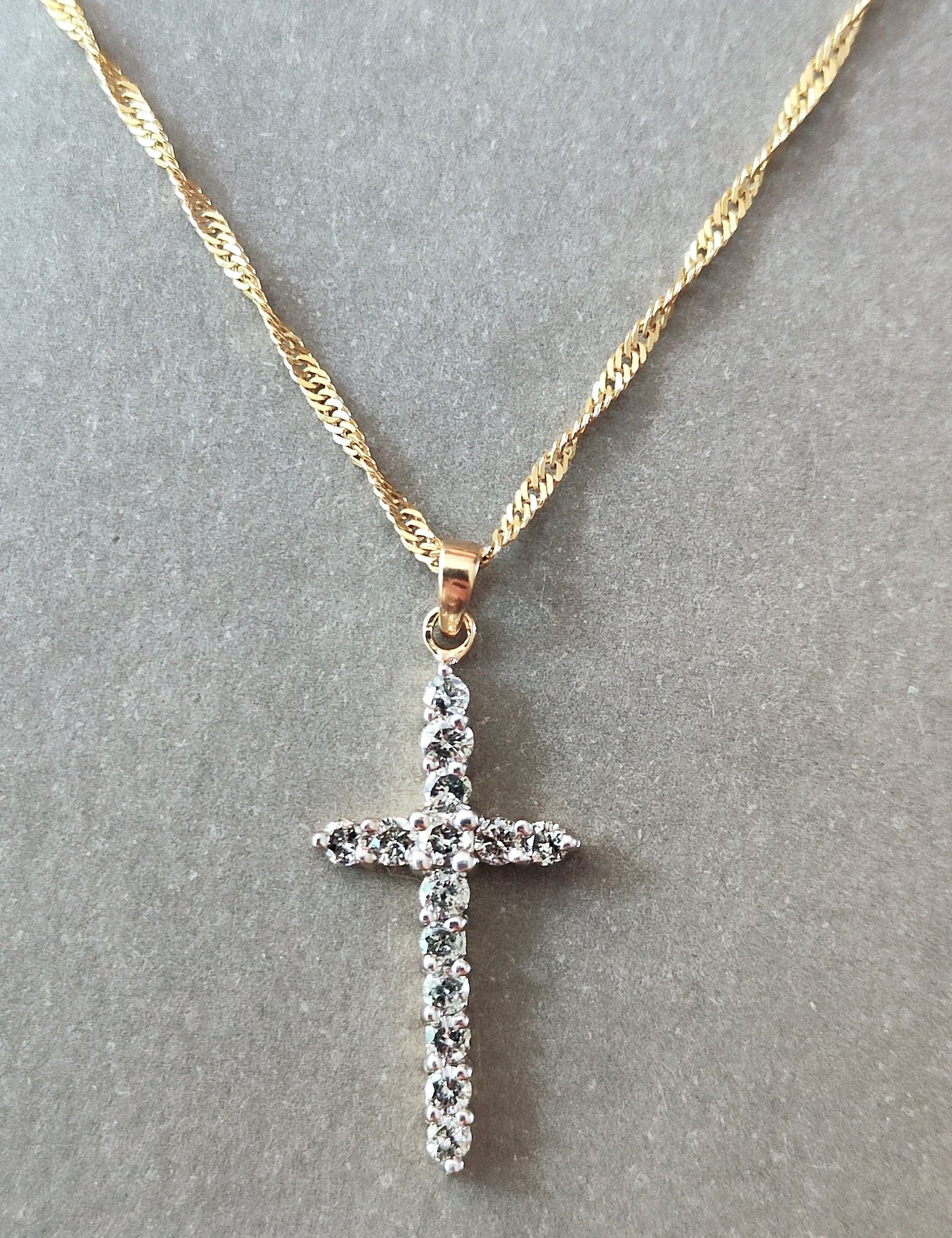 Women's Micro Diamond Gold Cross Necklace Pendant & Rope Gold Chain | The Gold Goddess