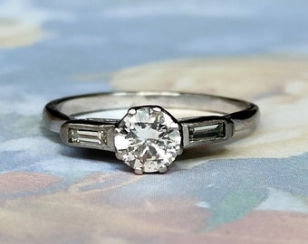 Art Deco Palladium Diamond Solitaire Engagement Ring