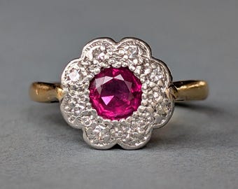 Art Deco 18ct Gold Ruby and Diamond Ring
