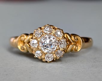 Victorian 18ct gold diamond cluster ring c1887