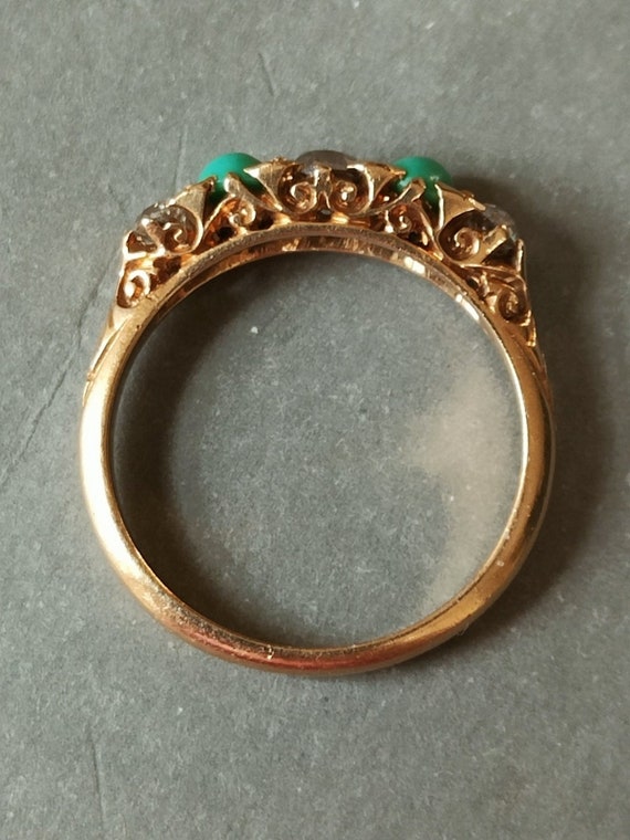 Edwardian 18ct Gold Turquoise Diamond Five Stone … - image 5