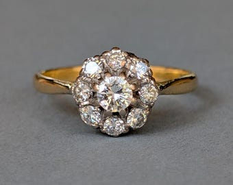 Antique 18ct Gold Platinum Diamond Ring 1CT Diamonds