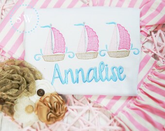 Sail Boat shirt- Girls Sail boat tee- Nautical shirt- Summer vacation shirt- Sailboat dress or shirt- Boating shirt- Vacation dress or shirt