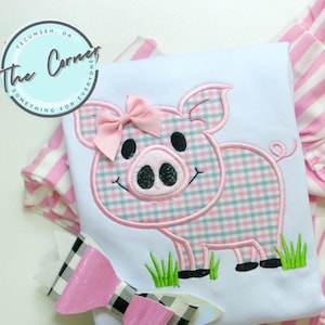 Pig applique shirt- Farm Piggie shirt- Pig shirt- Farm pig shirt- Kids Applique shirt- Birthday Girl tee- Girl farm pig shirt-
