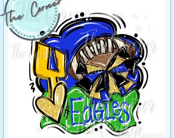 Transferencia por termoprensado de Eagle Football - Transferencia HTV de Eagle Cheer - Transferencia por sublimación del equipo de fútbol americano - Transferencia para camisetas de Eagle - Transferencia para la banda de Eagle