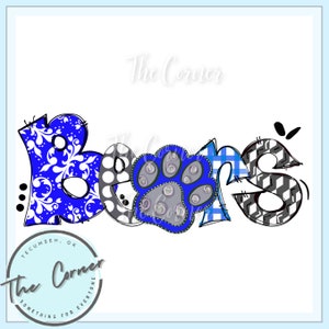 Può includere: Design con impronta di zampa blu, grigia e bianca con la parola "Bears" in un font stilizzato. Il design è perfetto per l'arredamento di casa di un amante dei cani.