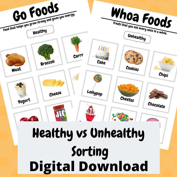 Whoa Foods Vs Go Foods Sorting (Healthy vs Unhealthy) - Busy Book Printable Page - File Folder Printable