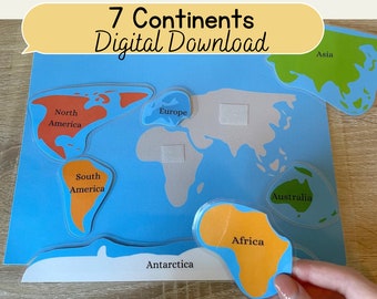 Continents World Map Puzzle – Geography Busy Book Page (digital