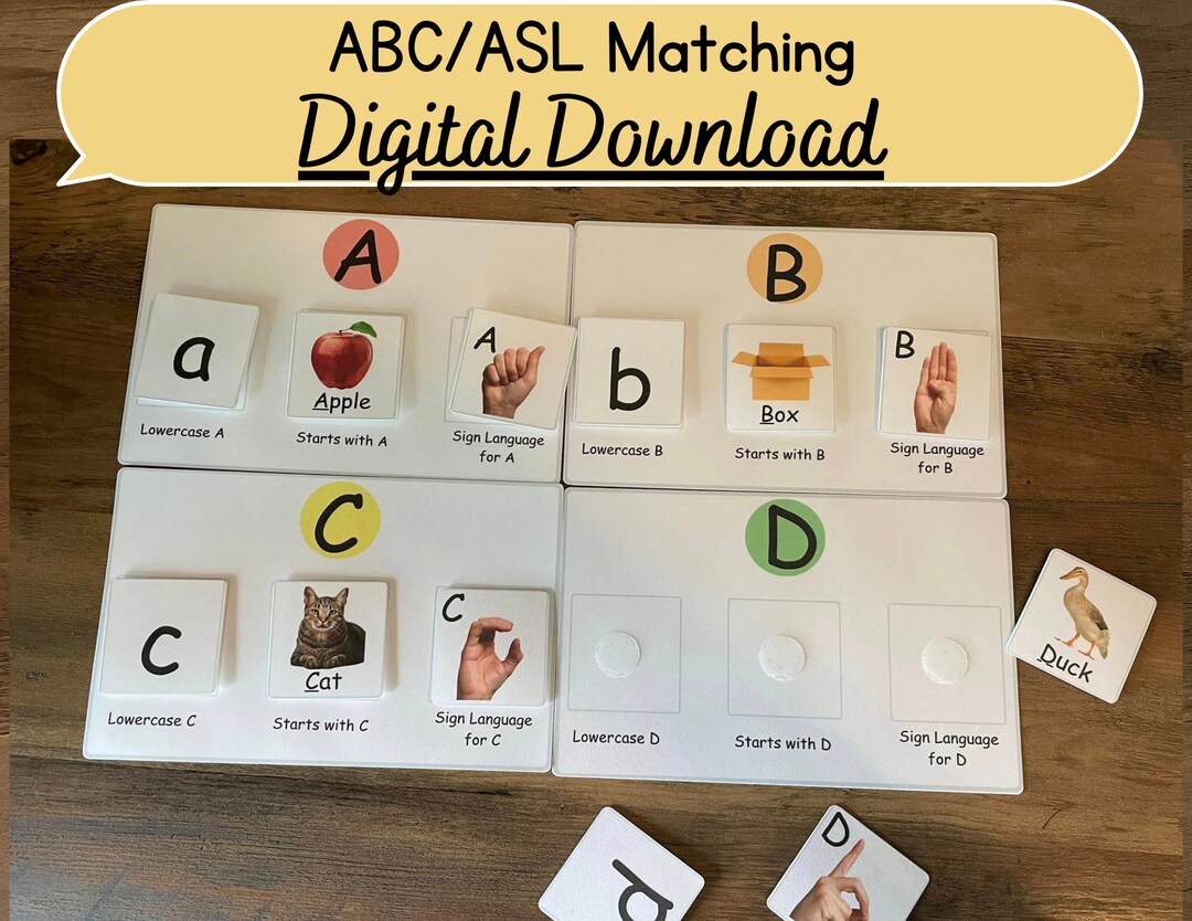 ASL Matching Cards for Classroom Etsy