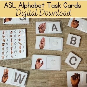 ASL-Gebärdensprache-Aufgabenkarten, digitaler Download, druckbar zum Erlernen der amerikanischen Gebärdensprache für Kinder