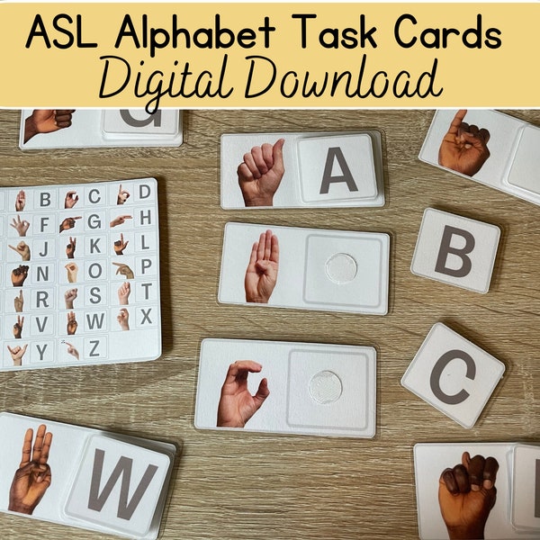 ASL Sign Language Task Cards, Digital Download, Printable for learning American Sign Language for kids