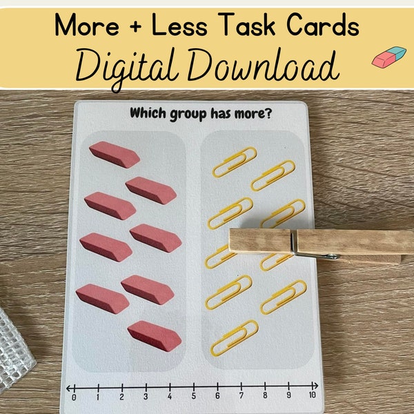 Más o menos tarjetas de tareas Descarga digital, Bolsa de tareas para niños y estudiantes, Actividad de aprendizaje