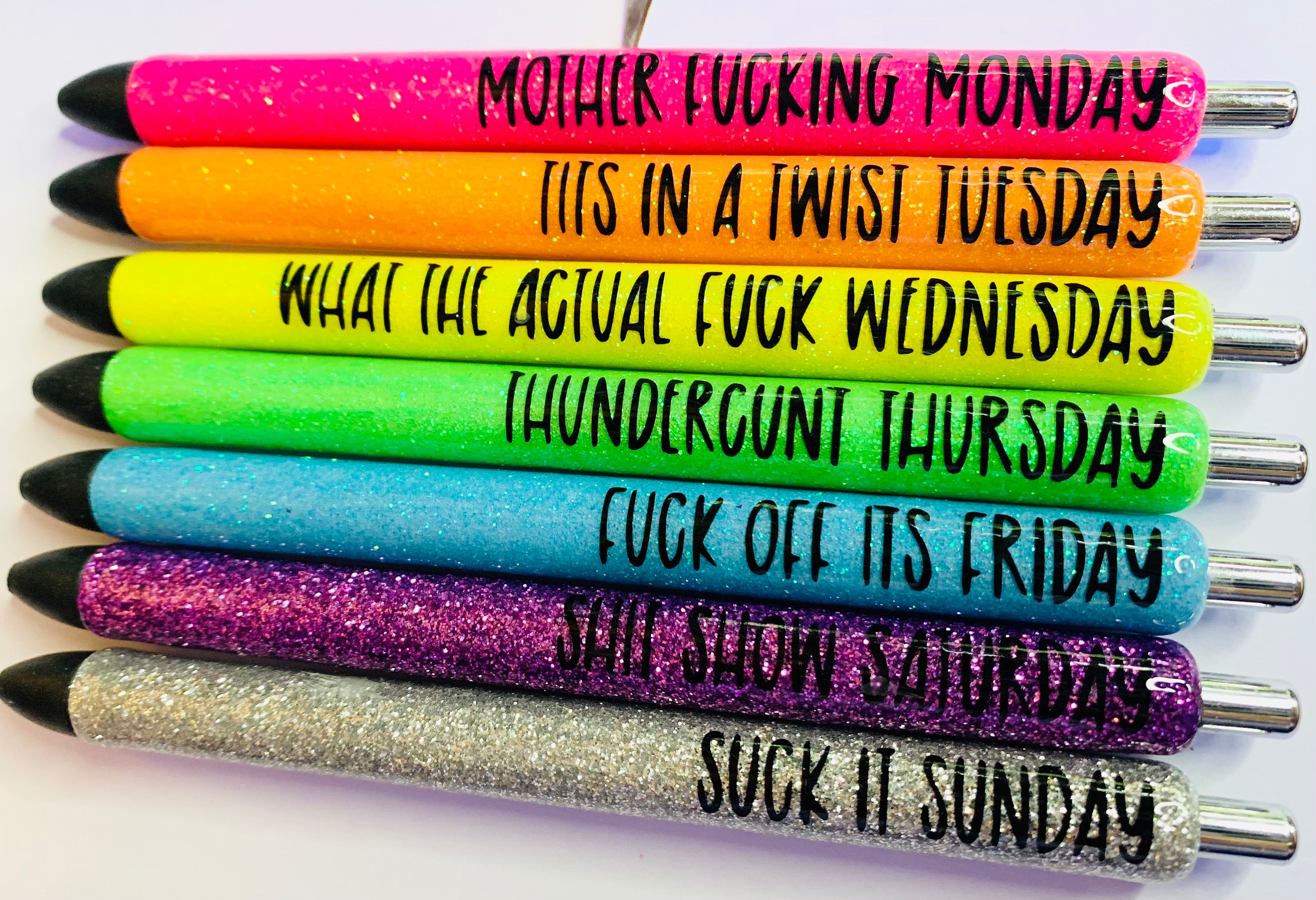 Swear Word Daily Pen Set 11pcs Weekday Vibes Glitter Novelty Pen Dirty Cuss  Word Pens For Each Day Of The Week Funny Office Gift