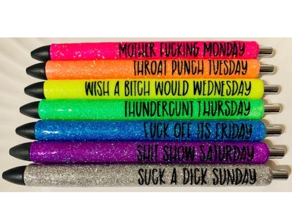 R Rated Day of the Week Pen Set Curse Word Pens Glitter Pens 