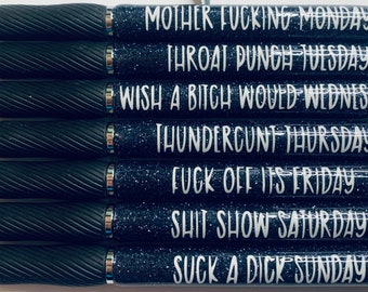 Weekday Pens | Curse Words | Black Glitter Pens | 7 Day Set