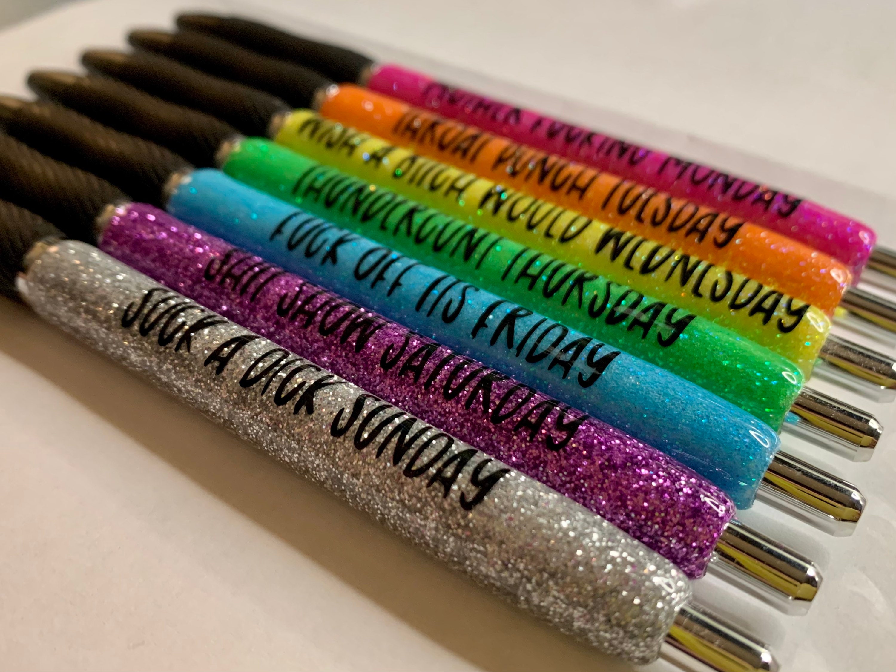Swear Word Pens/Cuss Words/Weekday Pens/Adult Sassy Days of the Week  Glitter set of 7