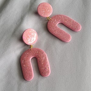3/4 7/16 in Pink Opalescent Iridescent Arch Lightweight Hiders Plug Drop Earrings Dangle Gauges