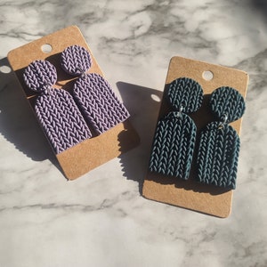 Braided Polymer Clay Sweater Weave Earrings, Purple and Blue-Green Arches