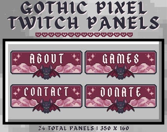 Pixel Stream Panels | 24 Gothic Twitch Panels, Red