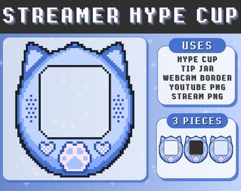 Blue Twitch Tip Jar Hype Cup / Cute Cat Webcam Border