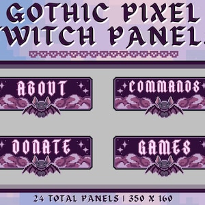 Witchy Bats - Gothic Twitch Panels Purple | 24 Pixel Stream Panels