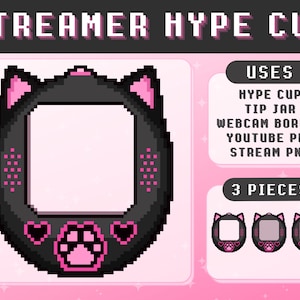 Y2K Cute Cat Tip Jar, Bit Jar, Hype Cup for Twitch YouTube Streamer | Stream Overlay