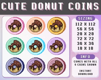 Donut Twitch Coins | Rainbow Dessert Bit Badges, Sub Badges