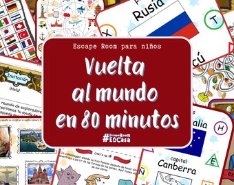 Vuelta al mundo en 80 minutos |Escape Room imprimible para niños y familias |Juego de escape en casa al aire libre |Cumpleaños niños