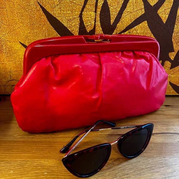 Red Vinyl Clutch Shoulder Bag includes Cat Eye Sunglasses