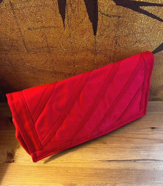 Vintage Cabrelli Red Fabric Rectangular Clutch Pu… - image 1
