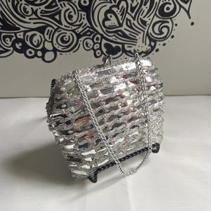 Silver Bead Metallic Mini Satin Vintage Evening Purse