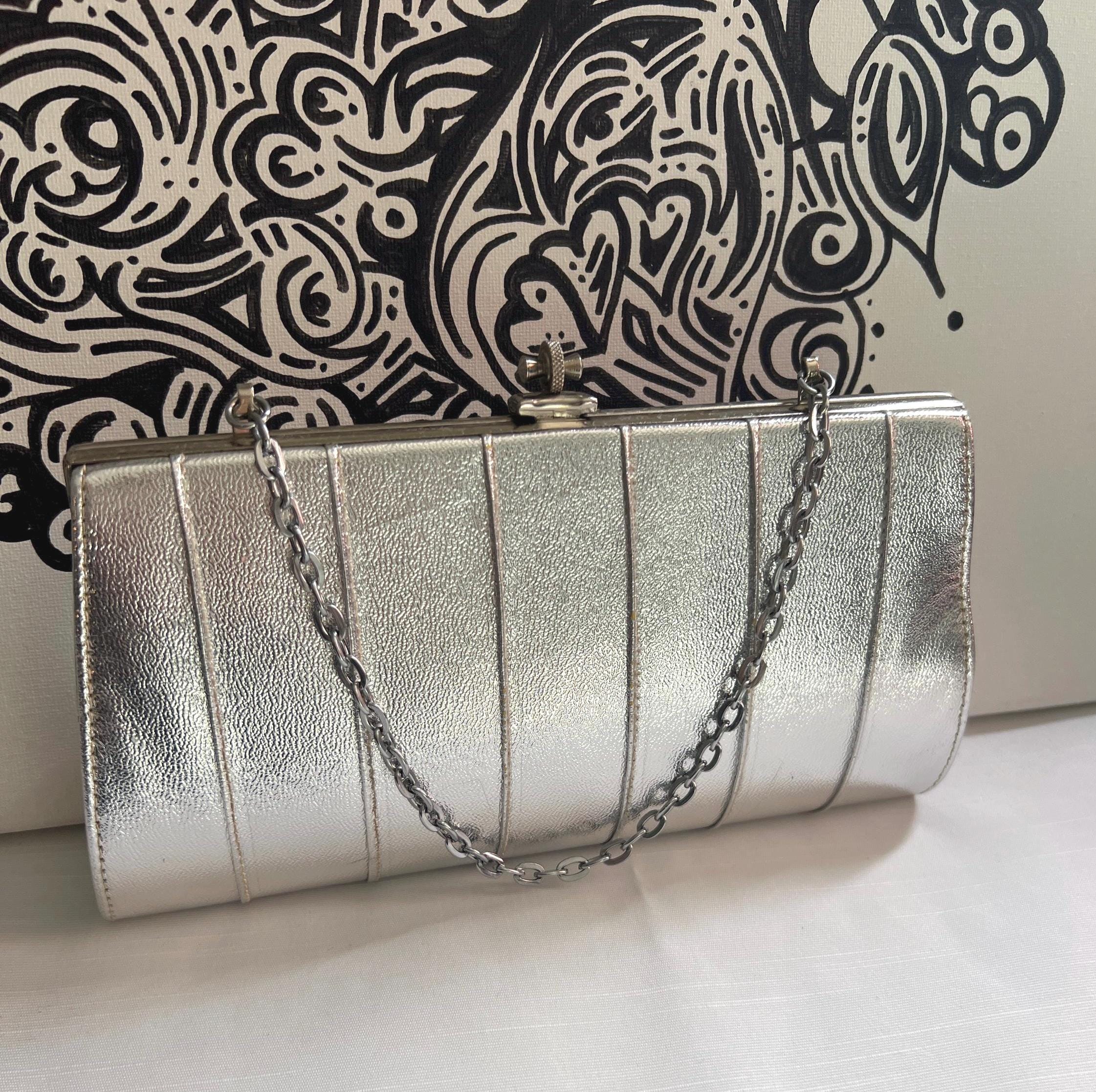 Silver Metallic Vintage Evening Clutch Bag