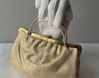 Bolso de embrague de noche de tela vintage retro dorado metalizado