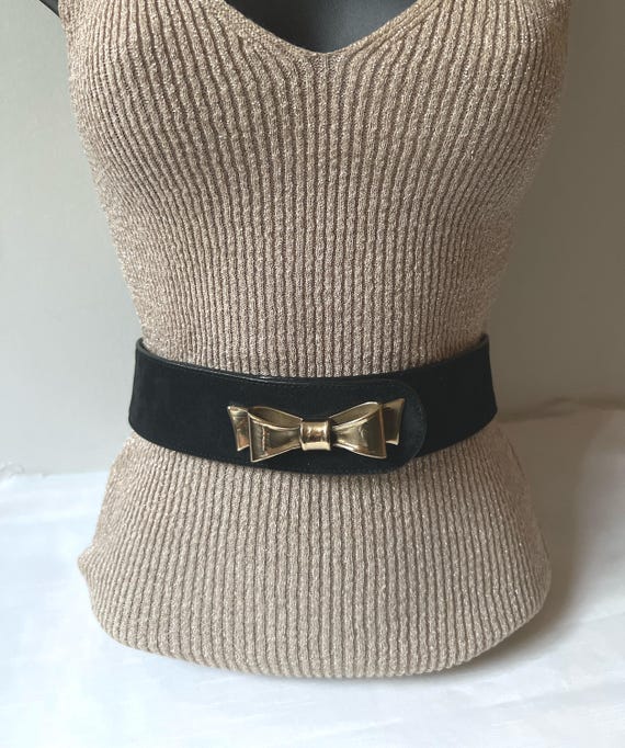 Black Suede Bow Waist Belt with Silver Buckle Wide Suede Corset Belt, Dark Brown Studded Leather, Antique  main image 4