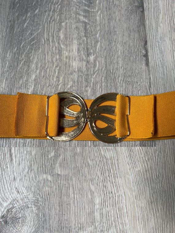 Wide Mustard Yellow Cinch Elastic Retro Belt - Etsy Israel display picture 3