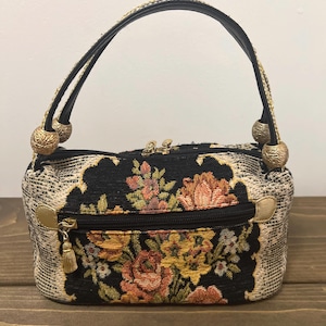 Vintage Floral Tapestry Small Top Handle Purse Handbag