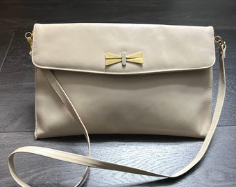 Beige Tan Vintage Faux Leather Shoulder Bag Purse
