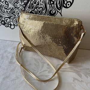 Whiting&Davis 80's Gold Metal Mesh Clutch Shoulder Bag