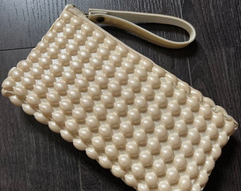 Beige Wristlet Vintage Hard Bubble Clutch