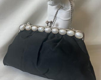 Bolso de noche formal pequeño vintage de cuerpo blando de color negro