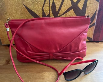 Red Leather Designer Shoulder Bag Clutch with Black Red Frame Sunglasses