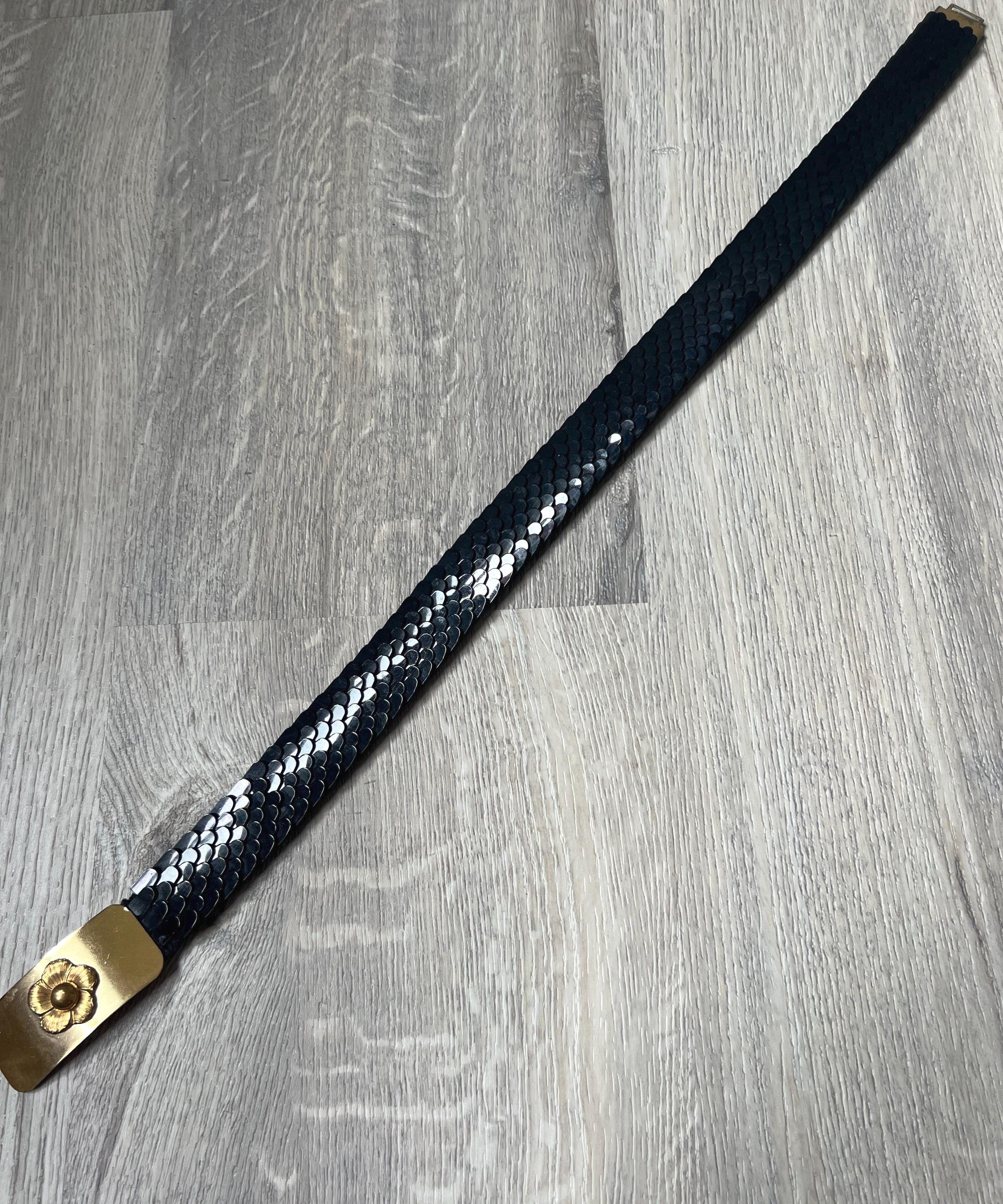 Vintage Y2K Black & Gold Fish Scale Design Stretch Belt Medium Black Slim Fish Scale Retro Stretch Belt Gold Buckle - Etsy main image 4