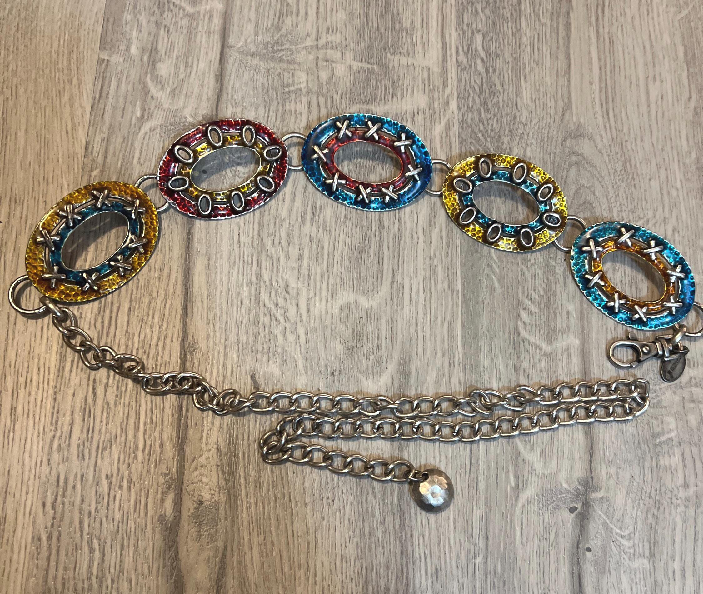 Chico\'s Concho Belt Boho Chunky Chain Belt Oversized Jewels Silver Tone Vintage Chico main image 2