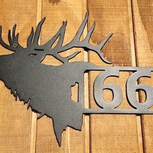 Metal Elk House Number | Personalized Address Plaque | Custom Rustic Door Hanger Metal Wall Sign