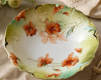 Bol de servir antiguo de porcelana MZ Austria pintado a mano, plato floral Art Nouveau, centro de mesa de porcelana austriaca, decoración de interiores vintage