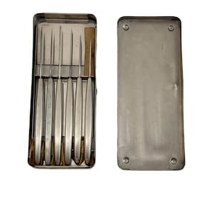 Vintage Surgical Scalpel Set Gentile Stainless Steel Complete in Polished Case Unused Medical Collectible