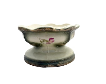 Antique Porcelain Pedestal Bowl Hand Painted Floral Jardinière Base  8" Wide Footed Dish