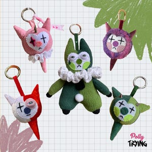 Keychain Cute but Punk Spiky sad Clown – Handmade from upcycled materials – Maximalist harajuku clowncore bag charm image 1