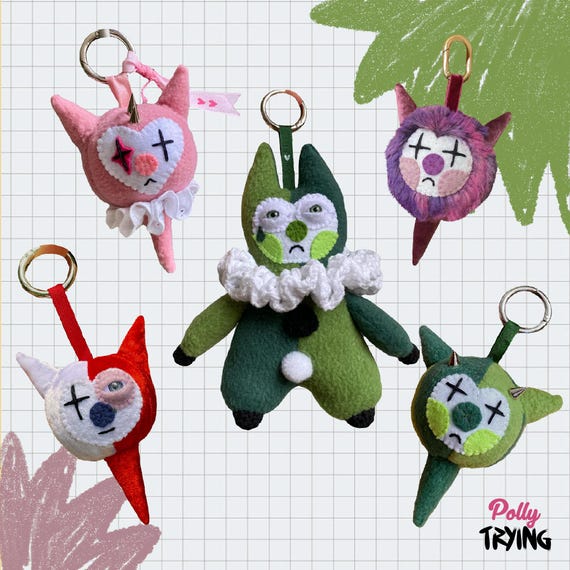 Keychain Cute but Punk Spiky sad Clown – Handmade from upcycled materials – Maximalist harajuku clowncore bag charm
