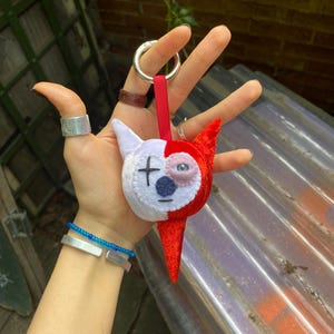 Keychain Cute but Punk Spiky sad Clown – Handmade from upcycled materials – Maximalist harajuku clowncore bag charm Todoroki clown